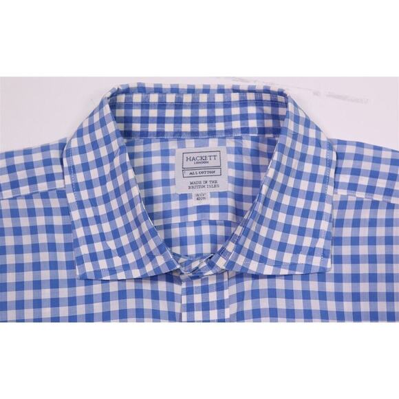 Hackett London Blue/White Gingham Check French Cuff Dress Shirt (42) 16.5-34 - Picture 5 of 7